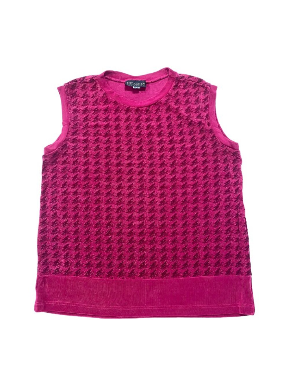 VTG PICADILLY 90s Slinky Houndstooth Y2K Top Pink M Retro Jewel Tones Barbie Mod